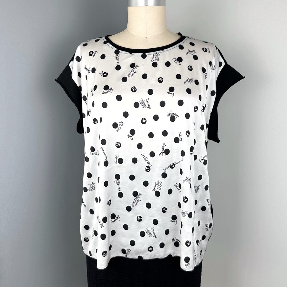 Deha Women's Feeling Feminine Polka Dot T-Shirt Black and White Size M